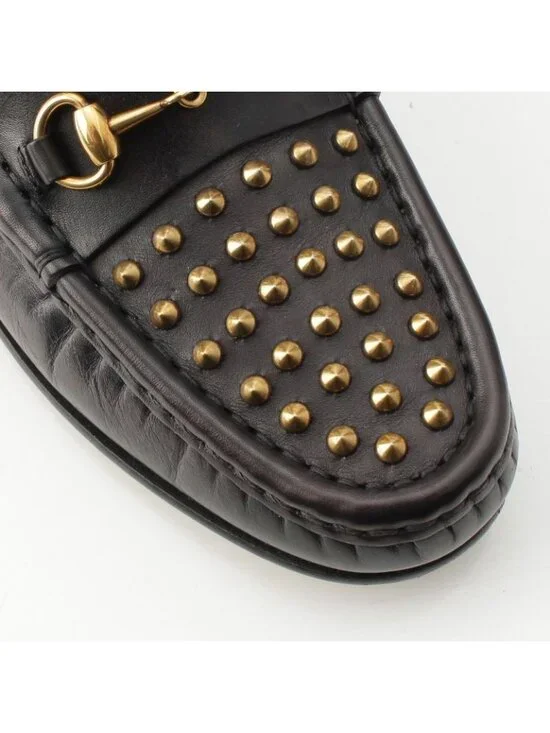 Gucci Horsebit Studded Loafers Black Gold 36.5 - Picture 6 of 10